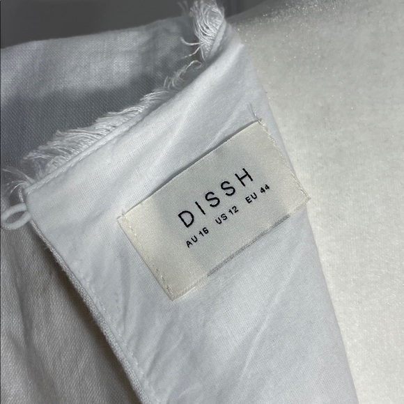 DISSH Nellie White Linen Tunic Top Size 12 Fringe Sleeveless Side Slits - Picture 11 of 16